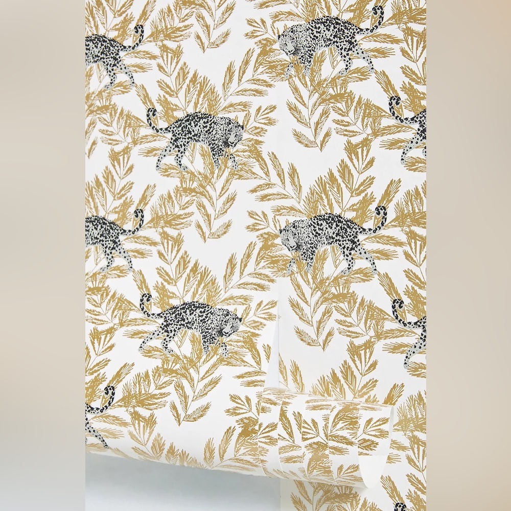 Anthropologie On The Prowl Wallpaper Gold Leopard Gold Black NWT